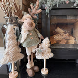 Standing Fur Reindeer with Green Hat & Scarf with extendable legs 54cm