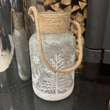 Christmas frosted glass hurricane with snowy scene
