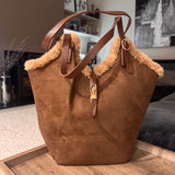 Faux suede Shoulder Bag with trim detail - Chocolate