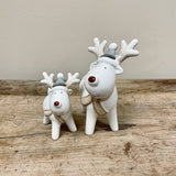 White Ceramic Reindeer with Grey Hat - 2 sizes