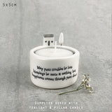 East of India Perfect Gifts with a meaningful quotes;  Small round T-LIght holder 5x5cm with a decorative top with a house &amp; tree  &nbsp;'May your troubles be less&nbsp; blessings be more &amp; nothing but happiness comes through your door'&nbsp; 5731