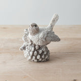 Rustic Ceramic Birds on Acorn & Pinecone