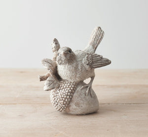 Rustic Ceramic Birds on Acorn & Pinecone