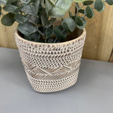 Cement Plant Pot H16 with a Basket style pattern all the way round.