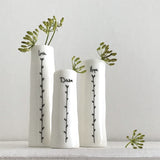 East of India Porcelain Mini Trio of Bud Vases;
Quote - Love, Hope, Dream