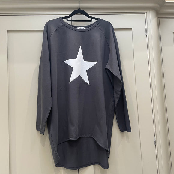 Chalk - Essentials Range Robyn Top long sleeved & loose fitting  Colour & Logo - Charcoal with Giant white star   *NEW*