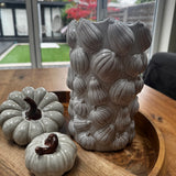 Neutral Grey &amp; White glazed Ceramic vase featuring an all-over embossed mini pumpkin pattern H24.5cm