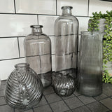 Smokey Grey Glass Bottle Vases Available in 2 sizes; Small H25cm & Large H33.5cm