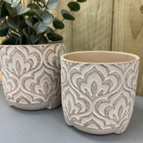 Neutral tone Floral Pattern Plant Pots with feet

Available in two sizes; Medium H12.5cm &amp; Large H15.5cm