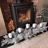 Large L100cm Frosted pine & pinecone 5 candleholder