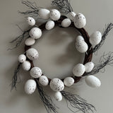 Easter White Speckled Egg Wreath with foliage 36cm