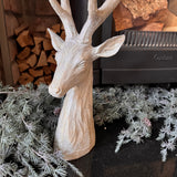 Rustic whitewashed wood-effect glistening Reindeer / Stag head with tall antlers H47.5cm&nbsp;