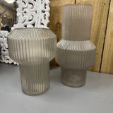 Light Grey Glass Ribbed Vases - 2 sizes