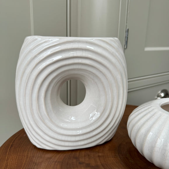 White Ribbed Abstract Ceramic Vase - H17.5cm