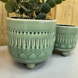 Green Patterned Ceramic Raised Indoor Planting Pots
Available in 2 sizes; Small H12.5cm &amp; Large H14.5cm