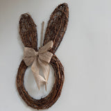 Hanging Rattan flat Wreath with Rabbit Ears and Jute Bow 17.5cm