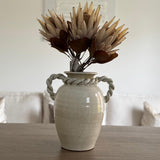 Rustic Cream neutral Ceramic Glazed Vase with Twisted handles H34cm