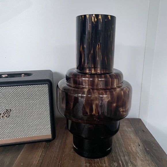 Black & Amber Tortoise Shell Effect Glass Vases - Tall