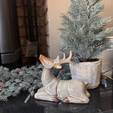 Ceramic glazed Fawn Brown sitting Reindeer H17cm