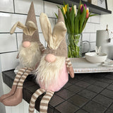 Sitting Fabric Bunny Brown Gonks with dangly legs 45cm Available in 2 body colours - Grey or Pink 