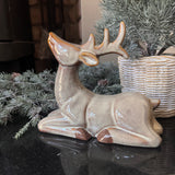 Ceramic glazed Fawn Brown sitting Reindeer H17cm