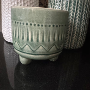 Green Patterned Ceramic Raised Indoor Planting Pot H12.5cm