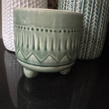 Green Patterned Ceramic Raised Indoor Planting Pot H12.5cm