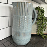 Pale Blue Patterned Ceramic Jug with Bronze Detailing H31.5cm