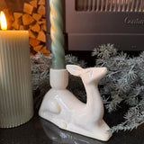 White ceramic glazed Gazing Reindeer Candle holder H10cm