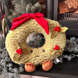 Fabric plush Christmas Wreath with face &amp; dangling legs and holly detail 27cm with a weighted base to sit firmly or can hang it like a wreath&nbsp;