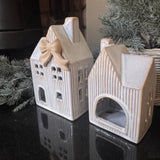 Ceramic Ribbed House with Bow topper - 2 sizes