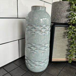 Blue Patterned Ceramic Vases with Bronze Detailing  Available in 2 styles - Geometric patterned H25.5cm & Dimpled effect H25cm