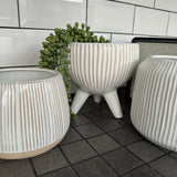White Ribbed Ceramic Raised Planter Pot H18cm