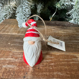 Christmas Ceramic Hanging 7cm Decoration - Santa with a Red body, red &amp; white stripped scarf and a long white beard &amp; button nose&nbsp;