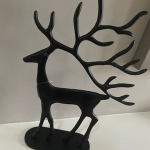 Elegant Black Metal Reindeer with large antlers on Stand Available in 2 sizes; Small H33cm & Large H39cm