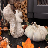 Ceramic glazed off white &amp; rustic beige tones Foraging Squirrel H20cm in an upright pose &amp; curled tail.