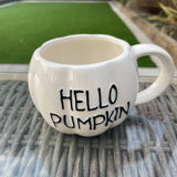 White Pumpkin Mug 14cm with the quote in black text 'Hello Pumpkin'