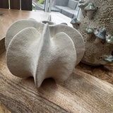 Handmade stoneware coarse sand-like finish Vase; soft, sweeping structural fins radiating out from a central vessel opening H17cm