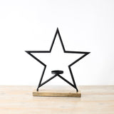 Black Star T-Light Holder on Wooden Base
