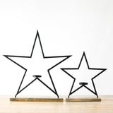 Black Star T-Light Holder on Wooden Base