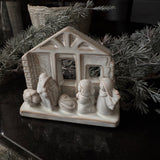 Christmas ceramic glazed small Off-white Neutral Nativity Scene 14cm