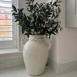Off-White large Ceramic Glazed Vase with Twisted handles H40cm