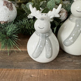 White Ceramic Reindeers with Grey Scarf - Large