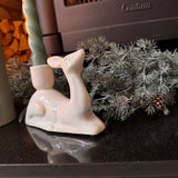White ceramic glazed Gazing Reindeer Candle holder H10cm