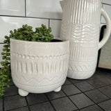 White Patterned Ceramic Raised Planting Pot H14.5cm
