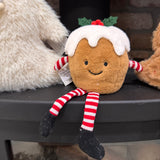 Fabric sitting Christmas pudding with dangly legs