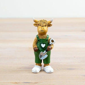 Standing Harry the Highland Cow with Shovel
