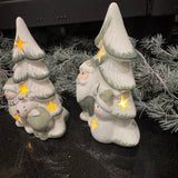 Ceramic White & Green LED Tree with Snowman & Reindeer