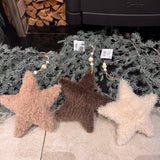 Shaggy faux fur textured plush Stars with beaded detail on hanging string 17cm
Available in 3 neutral colours - Ivory, Brown &amp; Beige