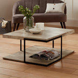 Jersey Concrete Effect Wood Veneer and Black Metal Coffee Table -&nbsp;W82xD82xH38cm